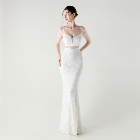 Graceful Sequin Embellished Mesh Mermaid Maxi Dress